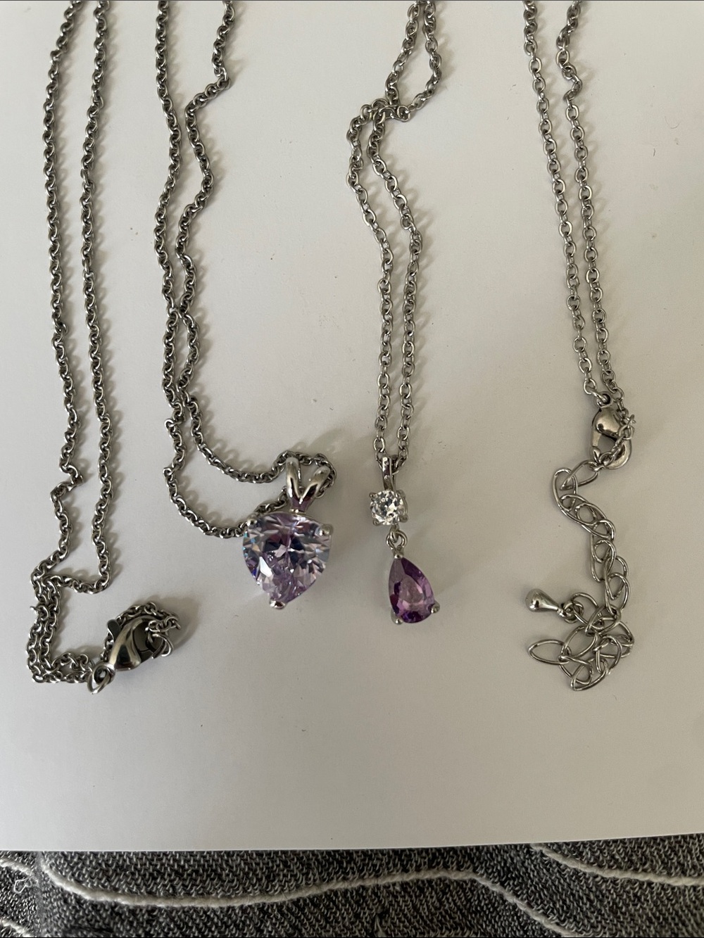Lot of 2 Necklaces with Purple Gemstone Pendants